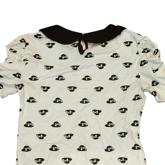 Y2K Forever 21 Mint Green Cartoon Print Peter Pan Collar Top Size Small - Picture 5 of 6